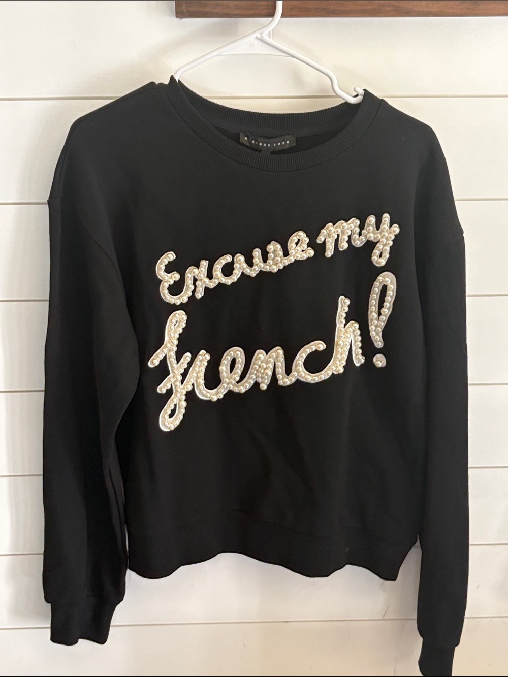 Alice + Olivia Black Pearl Script Sweatshirt